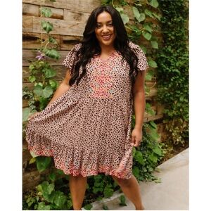 Savanna Jane Daria Leopard Embroidered Babydoll Dress